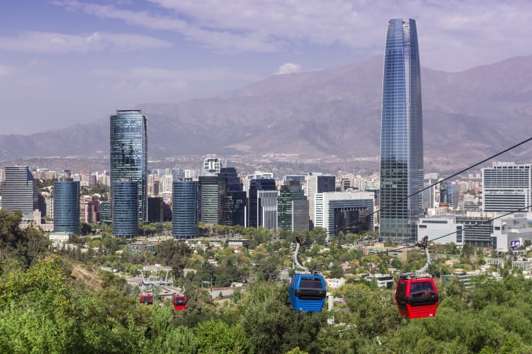 Cable car in Santiago of Chile. Cerro San Cristobal