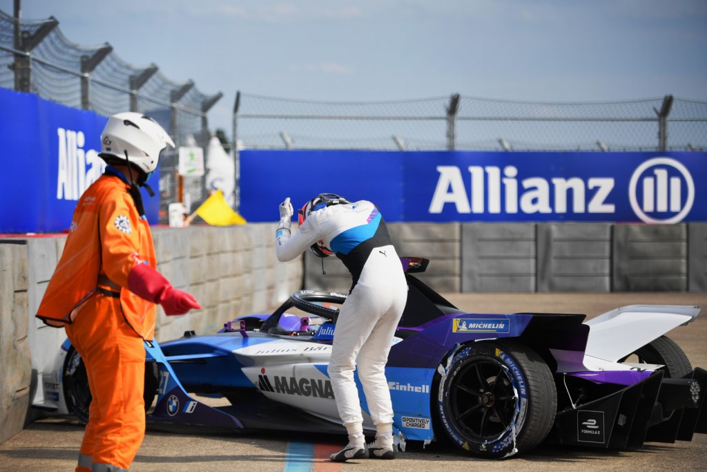 BERLIN TEMPELHOF AIRPORT, GERMANY - AUGUST 15: Jake Dennis (GBR), BMW I Andretti Motorsport, BMW iFE.21, chastises himself after crashing out during the Berlin E-Prix II at Berlin Tempelhof Airport on Sunday August 15, 2021 in Berlin, Germany. (Photo by Simon Galloway / LAT Images)